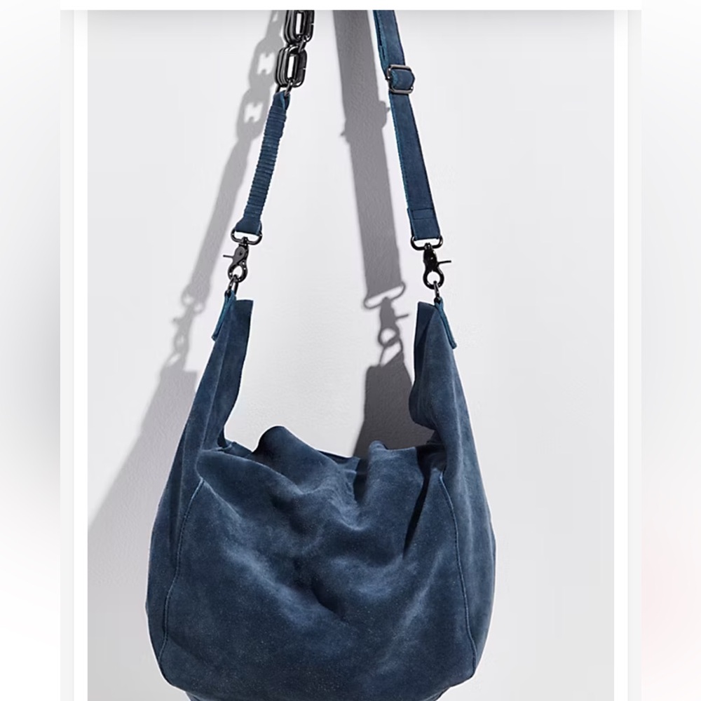 FP Free People Easy Rider Slouch Leather Suede Shoulder Handbag in Washed Indigo